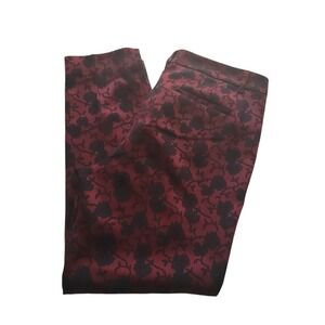 White House Black Market Slim Ankle Pants Floral Jacquard Burgundy Black Size 10